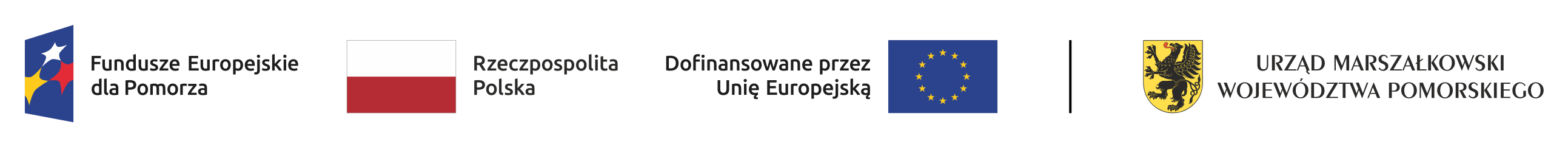 Fundusze Europejskie dla Pomorza, Rzeczpospolita Polska, Dofinansowane przez Unię Europejską oraz herb województwa pomorskiego